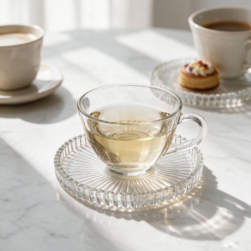 6PCS Modern Clear Coasters Glass Coasters for Drinks with Holder