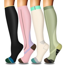 4 Pairs Compression Socks for Women Circulation-Best Support for Nurses,Running,Athletic,Travel L-XL