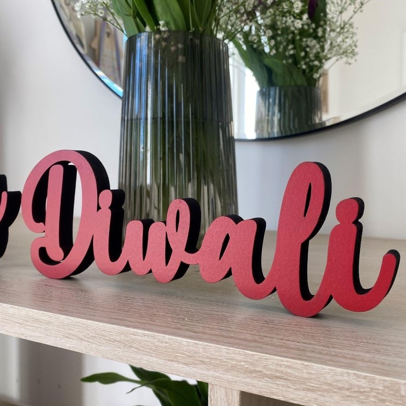 Luck and Luck Wooden Happy Diwali Sign Decoration, Hinduism Jainism