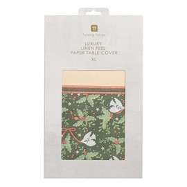 Talking tables Large Linen Feel Luxury Christmas Paper Tablecloth for Xmas with Folklore Design, Wedding Disposable Table Cover, Catering, Restaurant, Anniversary 230cm x 137cm -