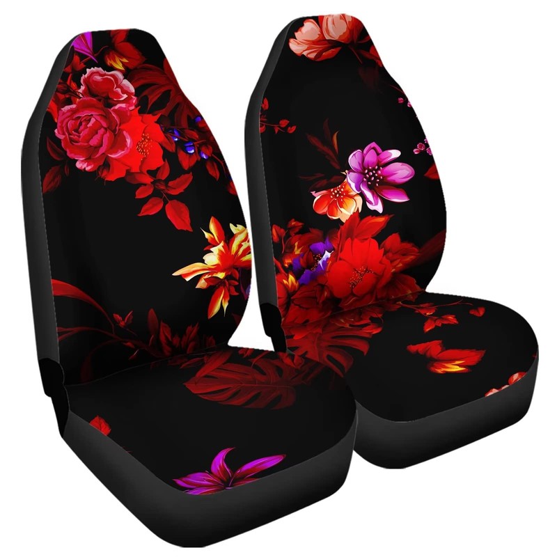 Howilath Car Seat Cover Universal Red Hibiscus Flowers Print Hippie