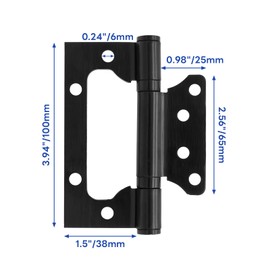 Semrien 4 Pcs 4 x 3 Inch Door Hinges, No Mortise Door Hinges Heavy Duty Stainless Steel Hinges (Black)