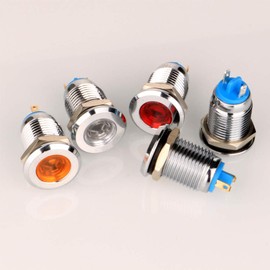 Gebildet 5pcs 12mm AC/DC 12-24V Stainless Steel Waterproof LED Indicator Light Metal Shell Pilot Custom Dash Signal Lamp Concave Head