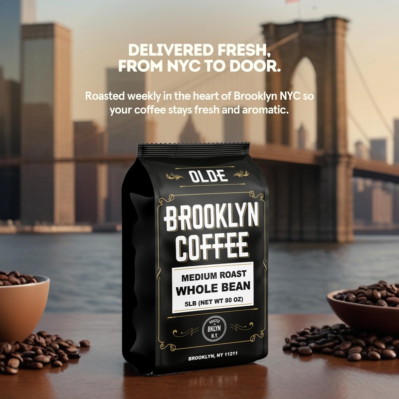 BROOKLYN COFFEE Whole Bean, Classic Medium Roast (5lb) Balanced, Smooth,
