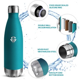 Grsta Stainless Steel Drinking Bottle, 500 ml Children's Drinking Bottle, BPA-Free, Leak-Proof, 24 Hours Cold & 12 Hours Warm, Metal Water Bottle for School, Travel, Camping, Office, Dark Green