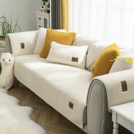 vctops Sherpa Fleece Sofa Couch Covers Super Soft Warm Plush Sectional Couch Cover Luxury Fuzzy Furry Non Slip Sofa Slipcover Furniture Protector (White,43"x94")