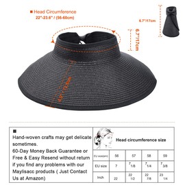Maylisacc 2pcs Sun Visor Hats for Women, Rollable Topless sunvisor hat with Stylish Bowknot, Summer Ladies Wide Brimmed sunvisor Cap, Khaki and Black