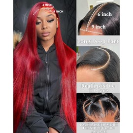 GUDOZO 99j Burgundy Glueless Wigs Human Hair Pre Plucked Pre Cut 9x6 HD Lace Front Wigs Human Hair 200% Density Straight Glueless Wigs Human Hair wigs for Black Women 28 inch
