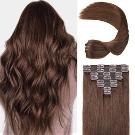 JIAMEISI Extensiones De Clip De Cabello Humano, 120 G, 8 Piezas, Clip En Extensiones De Cabello Humano, Clip Recto En Extensiones De Cabello, Clip De 20 Pulgadas En Extensiones De Cabello Humano Real