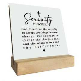 Serenity Prayer Wood Plaque Gift, God Grant Me The Serenity, Inspirational Gift, Plaque with Wooden Stand, Meaningful Wood Sign Plaque Gift, Unisex Sobriety Recovery Gifts, Mental Health Gift A1