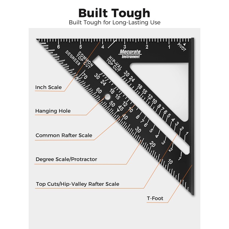 Mecurate 7-Inch Rafter Square and 12-Inch Combination Square Set, Precise