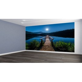 Moonlight Lake Pier Custom Designed Wallpaper Peel and Stick 10x10 Sample