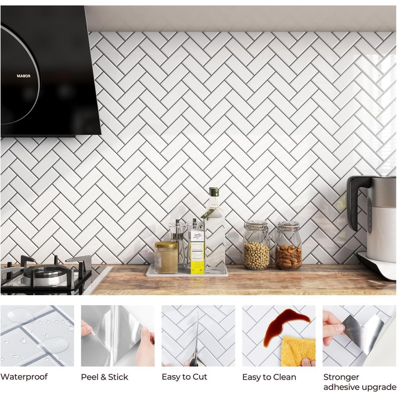 FunStick 15-Sheet White Peel and Stick Backsplash Tiles for Kitchen