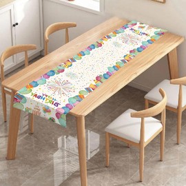 KHDULQ Birthday Table Runner, Happy Birthday Table Runner, Colourful 183 x 33 cm Tablecloth, Birthday Table Decoration, Birthday Celebration for Children, Girls, Boys, Birthday Colourful Party