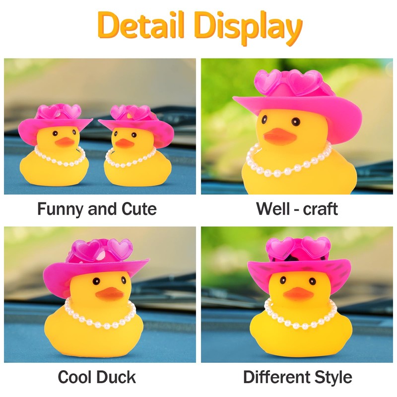 wonuu Car Dashboard Pink Cowboy Hat Rubber Ducks, Decorations Duck