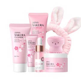 Sakura Skincare Gift Set for Women & Teen Girls – Hydrating Face Wash, Serum, Moisturizing Cream, Peeling Gel & Tone-Evening Primer