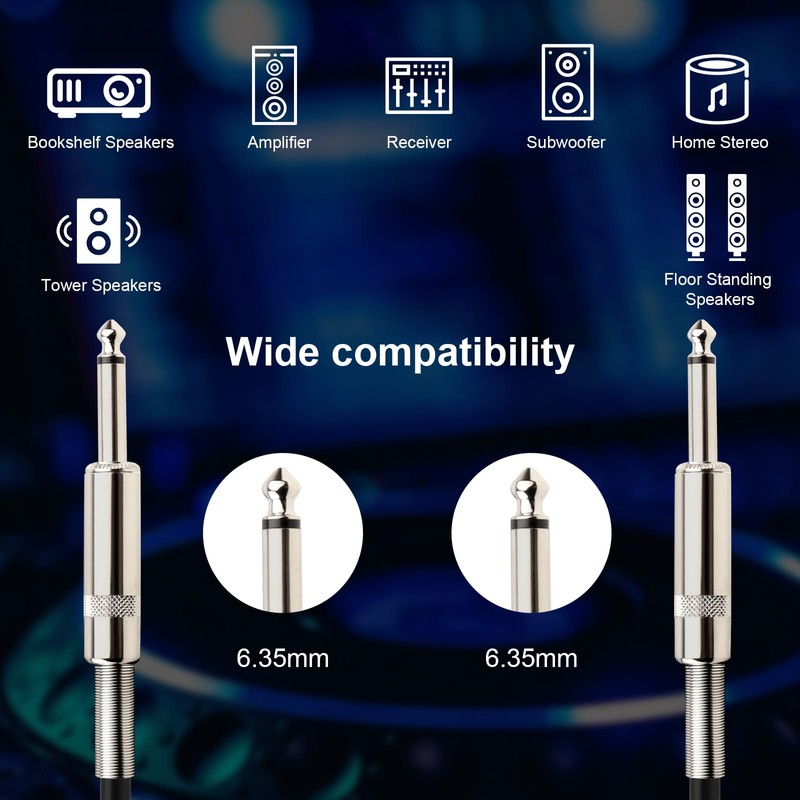 MOOKEERF 1/4" Speaker Cable - 2PCS 20 Feet 1/4 Inch