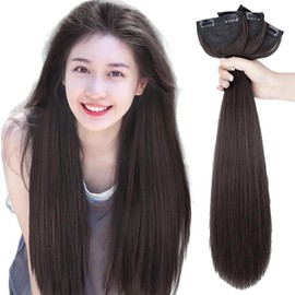 VEVE&MIKI One-Touch Extension, Black Hair, Natural, Soft, Point Wig, One-touch Mesh, Hair Fraying, Collar Leg Wig, One-touch, Half Wig, 19.7 inches (50 cm), 23.6 inches (60 cm), Set of 3 (Brown Black 23.6 inches (60 cm)