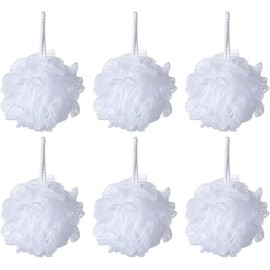 Bath Sponge Loofah Shower Pouf White Mesh Shower Puff Pack of 6 (35g/) - Color: 6 Count (Pack of 1)