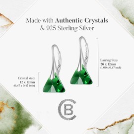 Chic Bijoux Austrian Crystal Earrings for Women Dangling, with 925 Sterling Silver Leverbacks, Gemstone Earrings for Ladies, Jewelry for mom (Dark Green)
