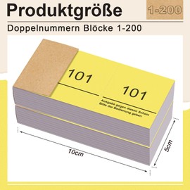 Nezyo Double Number Blocks 1-200 Raffle Tickets with Numbers Number Blocks Number Blocks 10 cm x 5 cm for Wardrobe Raffle Number Pad Events Parties Fairs Lotteries and Treats (Yellow)