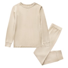 O2 BABY Toddler Pajamas Boys Girls Pajama Set, Unisex Viscose from Bamboo Baby Pajamas, Soft Solid Sleepwear 2-piece PJS Set (12-18 Months, Beige)