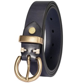 TYWestyles Womens Belt for Jeans Genuine Leather Belt Vintage Solid Brass Circle buckle Gift Box Packaging (Navy Blue, Fit Waist 26（Pants 0)