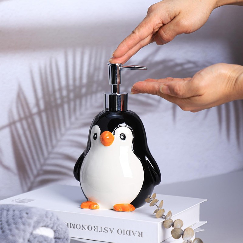 Colias Wing Ceramic Penguin Shape Soap Dispenser with Plastic Pump,