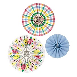 Unique 39800 Paper Fan Decorations-Assorted Size-Pastel Floral Spring Party-Set of 3