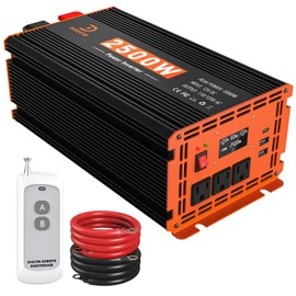 2500W Power Inverter 12V DC to 110V/120V AC Converter for RV/Truck/Boat/Camping/Off-Grid Solar Car Power Inverter Peak Power 5000W with 3 AC Outlets,USB & Type-C Port, Remote Controller & LCD Screen