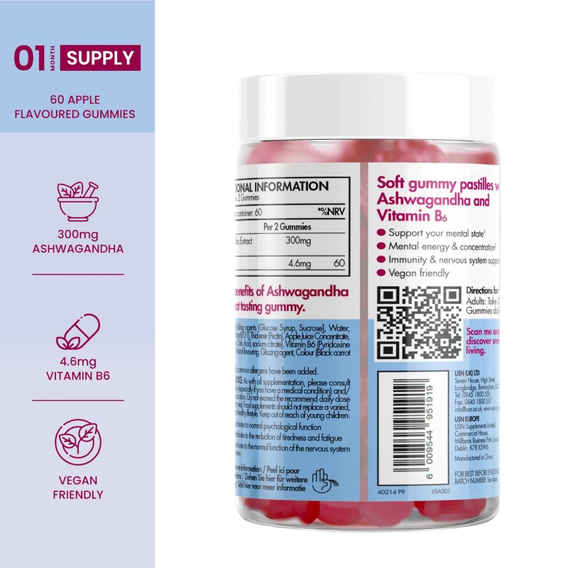 Liv.Smart by Usn Ashwagandha Gummies - 60 Delicious Apple Flavoured