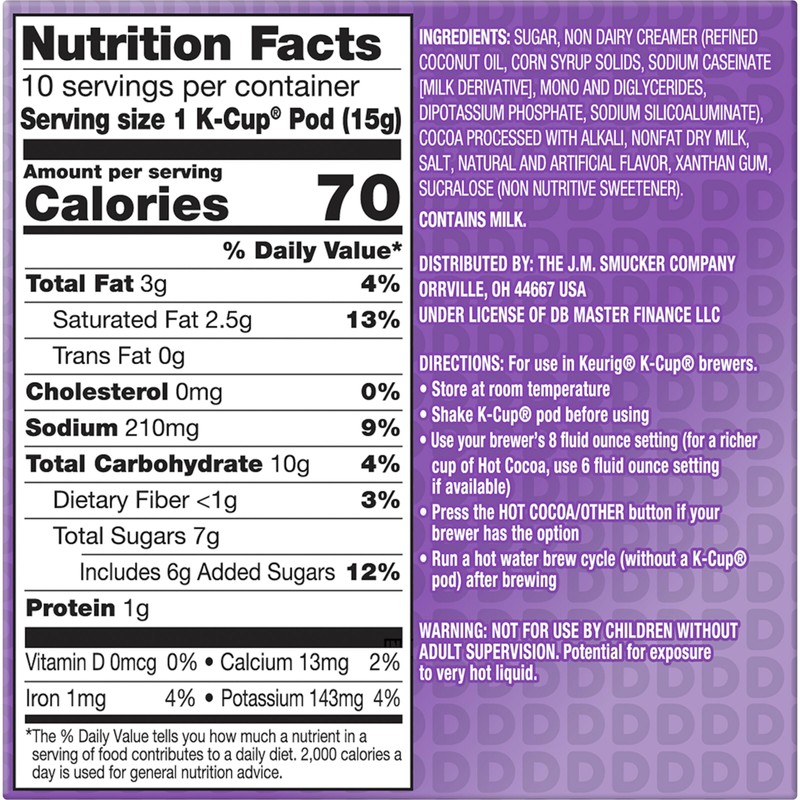 Dunkin' Milk Chocolate Hot Cocoa, 10 Keurig K-Cup Pods