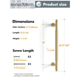 SORWDUERM 2 Pack 5 Inch(128mm) Brushed Gold Cabinet Handles Knurled Kitchen Cabinet Pulls Cupboard Kitchen Hardware Drawer Pulls Dresser Handles