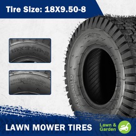 MaxAuto FOX V1 18x9.50-8 Lawn Mower Tires, Patent Design Fox V1 Garden Mower Tire, 18x9.50-8nhs, 18x9.50 8 Rear Turf Tires, 4 Ply Tubeless Tire, 1040lbs Capacity, Set of 2
