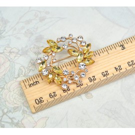 Gyn&Joy Clear Crystal Rhinestone Floral Wreath Pin Brooch BZ005, Metal, crystal rhinestone
