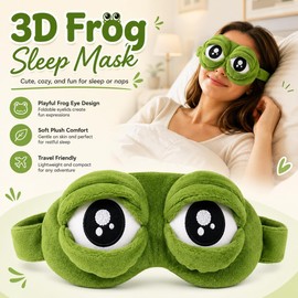 Antifaz para Dormir Gracioso, 3D Frog Sleep Mask, Cute Plush Blackout Eye Cover with Adjustable Strap, Soft Contoured Sleeping Mask for Adults, Women, Men, Travel, Nap, Relaxation (2pcs)
