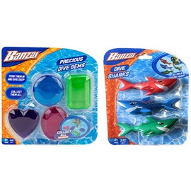 Banzai Dive Sharks and Banzai Precious DIve Gems Bundle of Swimming Pool Dive Sticks - Set of 2 by Gigi Jen's Gifts