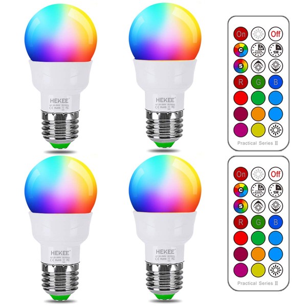 RGB LED Light Bulb, Color Changing Light Bulb, 40W Equivalent, 450LM, 2700K Warm White 5W E26 Screw Base RGBW, Flood Light Bulb- 12 Color Choices - Timing Infrared Remote Control (4 Pack)