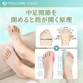 「ゴムベルトで強度を調整可」Tenicore 外反拇指サポーター 薄型 靴下タイプ 足親指を広げる 足親指サポーター 靴が履ける 洗える Mサイズ TL047AJ（二足入）