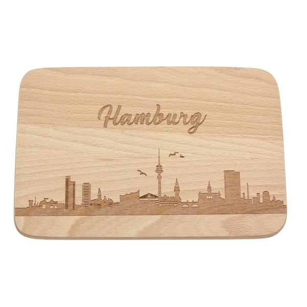 Spruchreif Wooden Breakfast Board, Engraved Bread Board, Cities Gift, Hamburg Skyline, Gift for City Lovers, Breakfast Board Skyline Engraving
