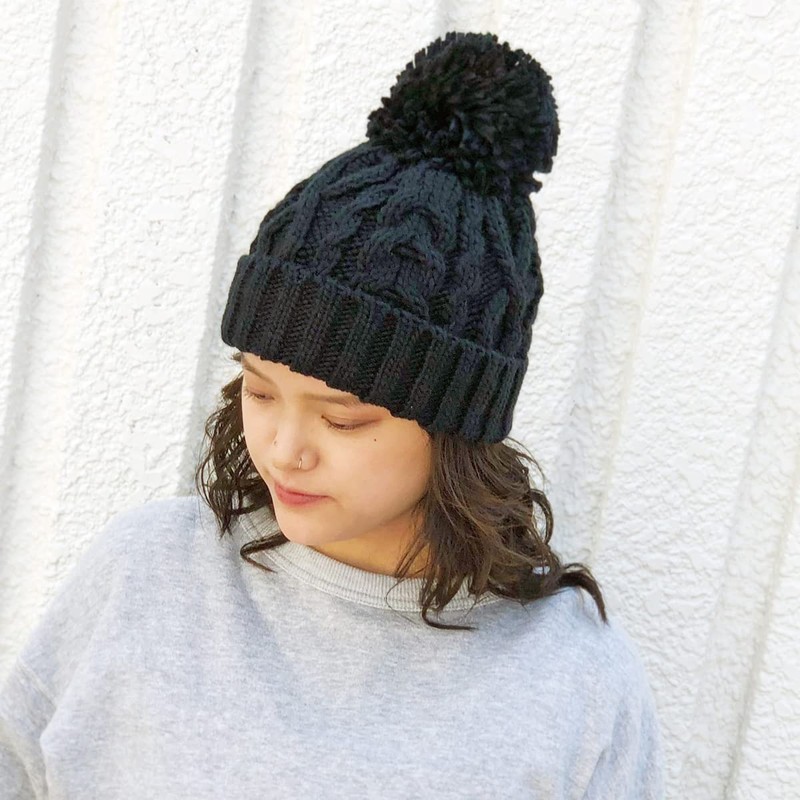 Basic Quench Heavy Cable Watch Pom Pom Knit Hat, Cable