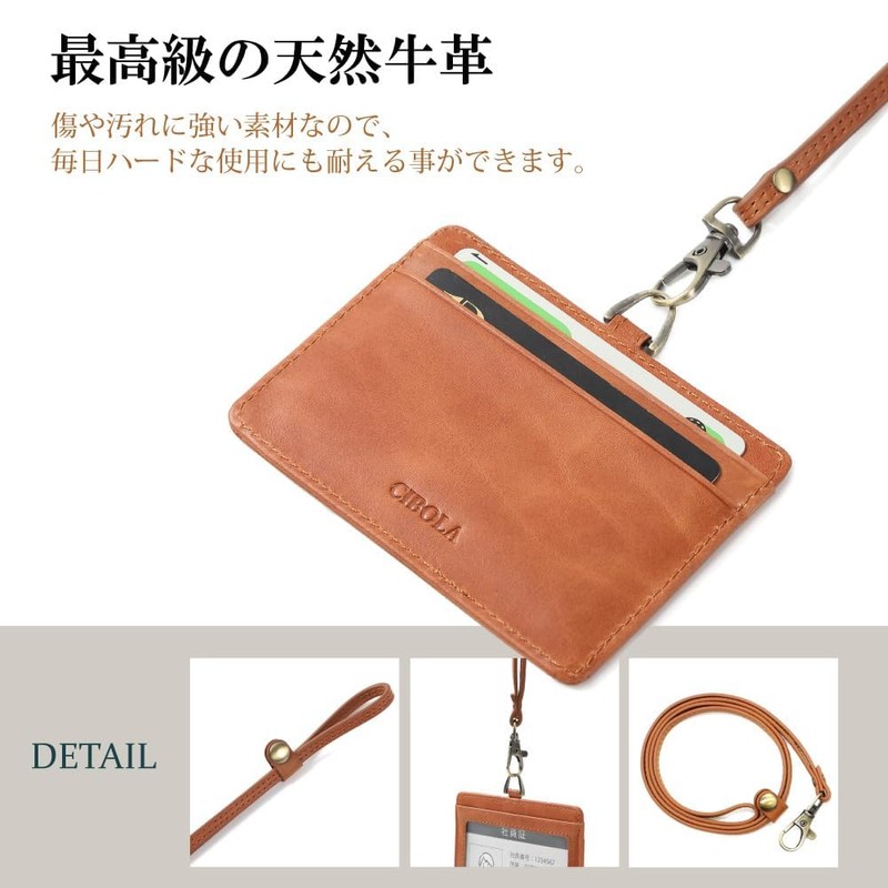 CIBola Premium Cowhide Leather ID Card Holder, Genuine Leather, Double-Sided