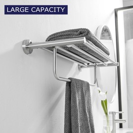 VOLPONE Bathroom Towel Rack - Stainless Steel Towel Shelf with 24-Inch Towel Bar, Wall Mounted Towel Storage Organizer (Brushed Silver)