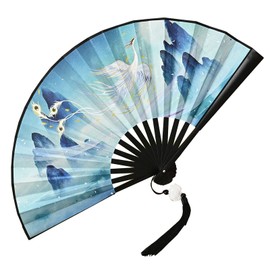 1Pc Folding Fan Handheld Fans Vintage Folding Hand Fans with Tassel,Hand Fans for Women Foldable,Plastic Hand Folding Fans for Home, Dancing, Party, Wedding Decoration Chinese Fans (Blue)