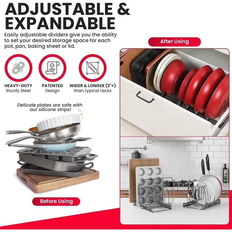 Better Things Home 7.5” Wide 12-Slot Adjustable Large Pan and
