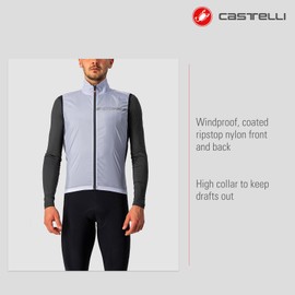 CASTELLI Men's Squadra Stretch Vest, Windproof Full Lenth Zip Shell with High Collar for Road and Gravel Biking I Cycling - Silver Gray/Dark Gray - Medium