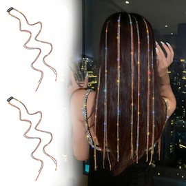 ebullient Hair Extensions, Crystal Chains, Set of 2, Hair Ornament, Hair Clip, 19.7 inches (50 cm), Hair Extension, Wig, Hair Accessory, Kids, Easy to Install, Party, Colorful, Dance, Recitals, Cultural Festivals, Sports Festivals, Events, Weddings, Rece