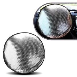 icykale 1 Pack Car Steering Wheel Sun Shade Cover, 18.11In Waterproof Durable Vehicle Steering Wheel Decorative Accessories, Universal Reflective Automotive Steering Wheel Sunblock Cover (Silver)