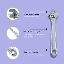 StrongShop 12-in Adjustable Wrench, Chrome Finish with Wide Jaw Opening with Hex/Box Wrench Comfort Handle for Plumbing, Auto Repair, Construction, DIY, Weight 812g., Large, Silver