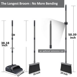 kelamayi Broom and Dustpan Set for Home, Office, Indoor&Outdoor Sweeping, Stand Up Broom and Dustpan (Black&Gray)